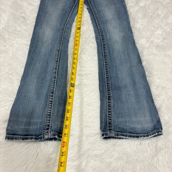 Miss Me Mid Rise Boot Cut Jean Bling Black Pocket Sequin Crystal Embellished 24 - Picture 3 of 13